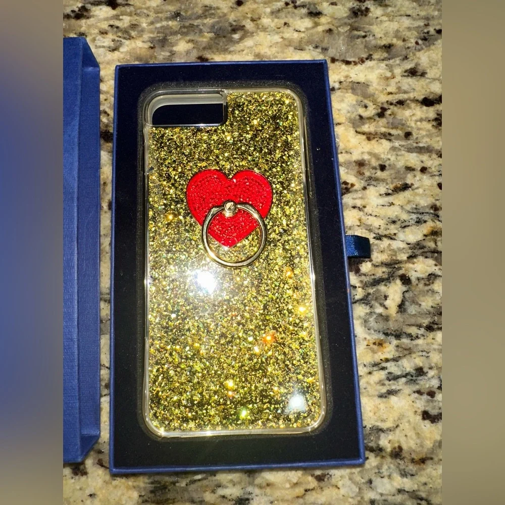 Swarovski Gold Glitter iPhone Case with Red Heart